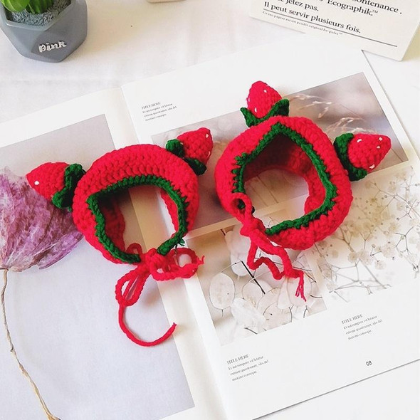 Cute Strawberry Headgear Handmade Knitted Hat Pet Accessories, Size: M