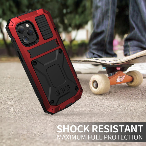 iPhone 12 / 12 Pro R-JUST Shockproof Waterproof Dust-proof Metal + Silicone Protective Case with Holder(Red)