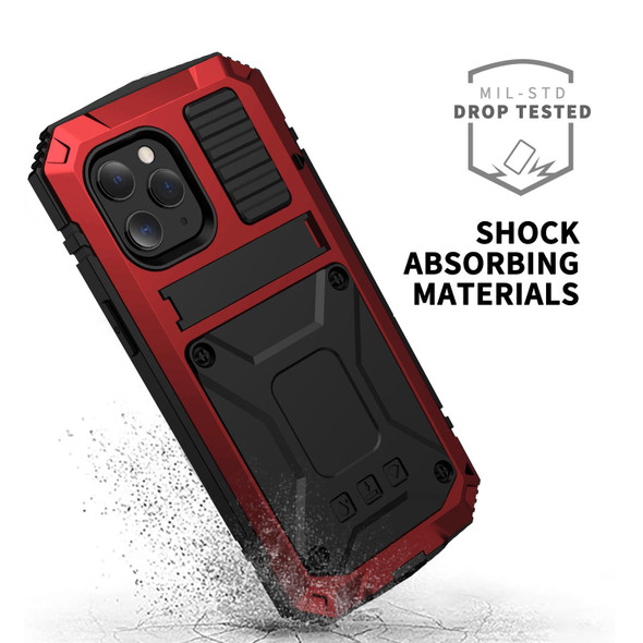 iPhone 12 / 12 Pro R-JUST Shockproof Waterproof Dust-proof Metal + Silicone Protective Case with Holder(Red)