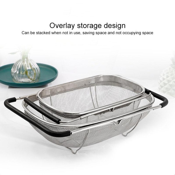 2 PCS Stainless Steel Foldingf Filter Kitchen Tools Drainage Household Retractable Vegetable Fruit Basket, Size:24x34x11cm