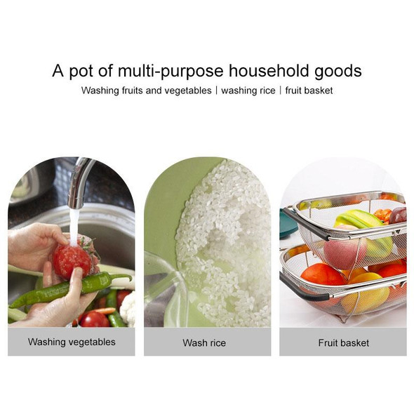 2 PCS Stainless Steel Foldingf Filter Kitchen Tools Drainage Household Retractable Vegetable Fruit Basket, Size:24x34x11cm