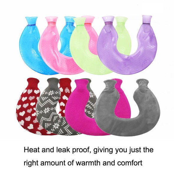 U-shaped PVC Hot Compress Shoulder And Neck Explosion-proof Water Injection Hot Water Bag(Rose Red + Rose Red Knitted)