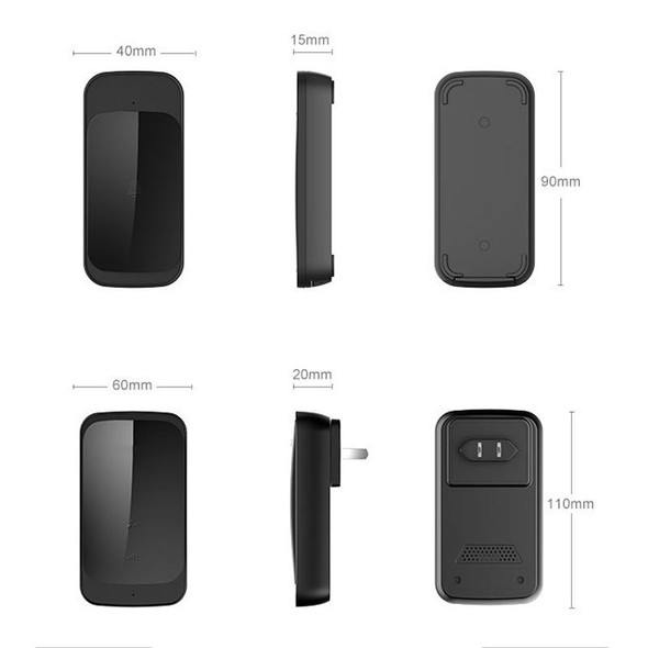 C03 1 - 1 Home Wireless Waterproof Touch Sensor Doorbell(US Plug Black)