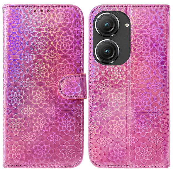 Asus Zenfone 9 Colorful Magnetic Buckle Leatherette Phone Case(Pink)