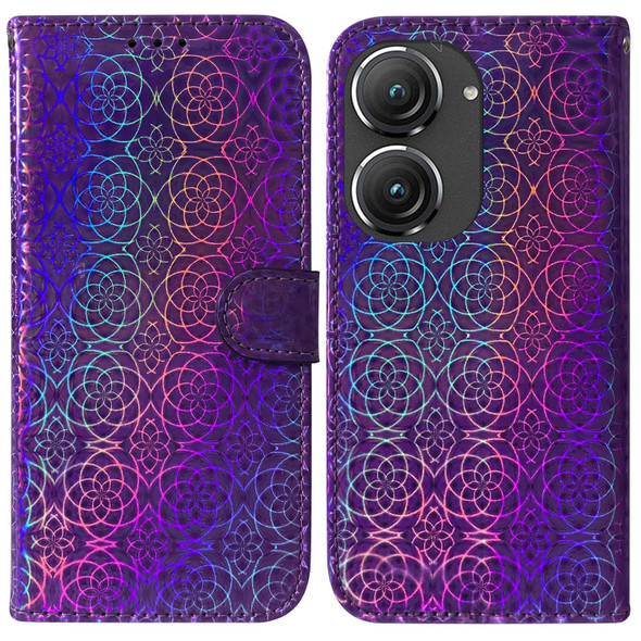 Asus Zenfone 9 Colorful Magnetic Buckle Leatherette Phone Case(Purple)