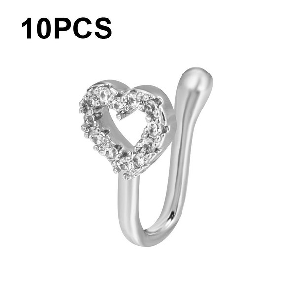 10 PCS U-shaped Nose Clip Copper Inlaid With Zircon Nose Decoration, Color: G-236 Silver