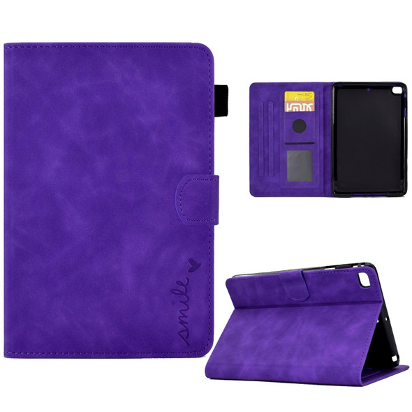 iPad mini 5/4/3/2/1 Embossed Smile Flip Tablet Leather Smart Case(Purple)