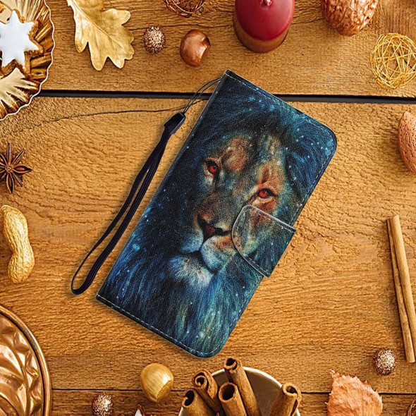 iPhone 12 mini Coloured Drawing Pattern Horizontal Flip PU Leather Case with Holder & Card Slots & Wallet & Lanyard (Lion)