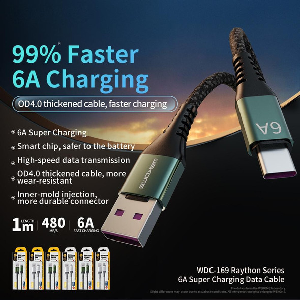 WEKOME WDC-169A Raython Series 6A USB to Type-C Fast Charge Data Cable Length: 1m(Black)