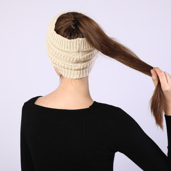 Autumn and Winter Women Knitted Headband Widening Face Wash Head Cover(Beige)
