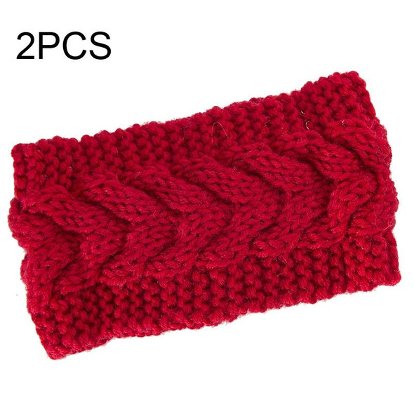 2 PCS Twist Hair Accessories Hair Band Knitted Wool Thickened Warm Headgear(Red)