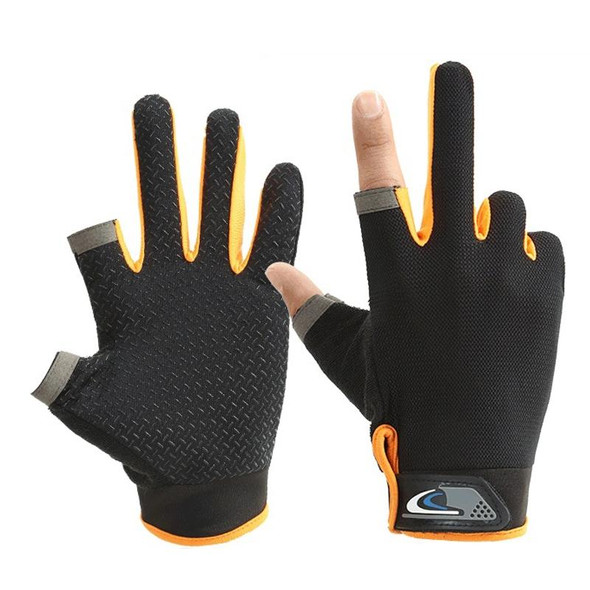 1 Pair QX0008 Outdoor Sunscreen Non-Slip Exposed Two-Finger Fishing Gloves, Size: Free Size(Orange)