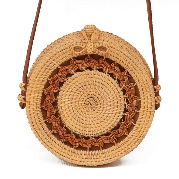 Sunflower Pattern Autumn Rattan Handmade Rattan Bag  Vintage Art Beach Ladies Diagonal Bag, Size:20x20x8cm