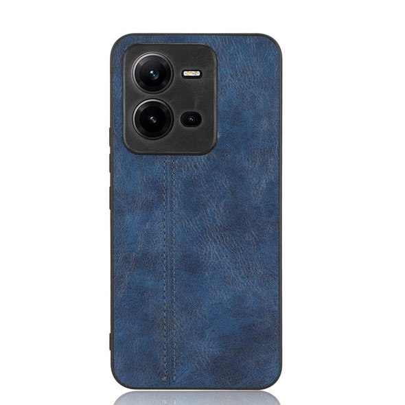 vivo V25 5G Sewing Cow Pattern Skin PC + PU + TPU Case(Blue)