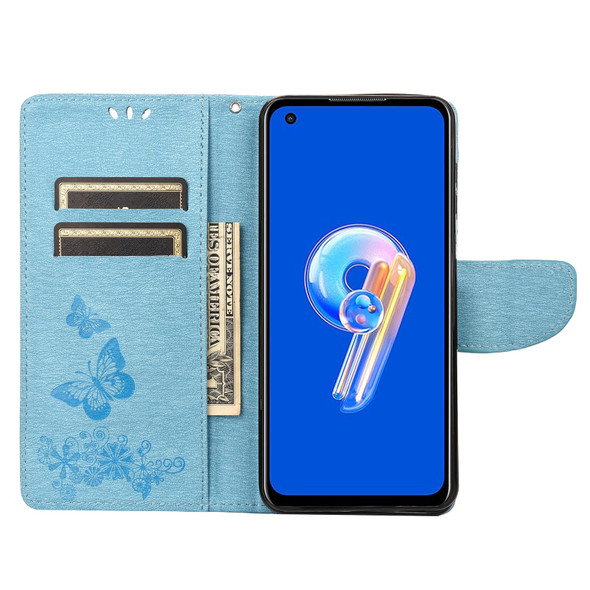 Asus Zenfone 9 Butterfly Embossed Horizontal Flip Leatherette Phone Case(Blue)