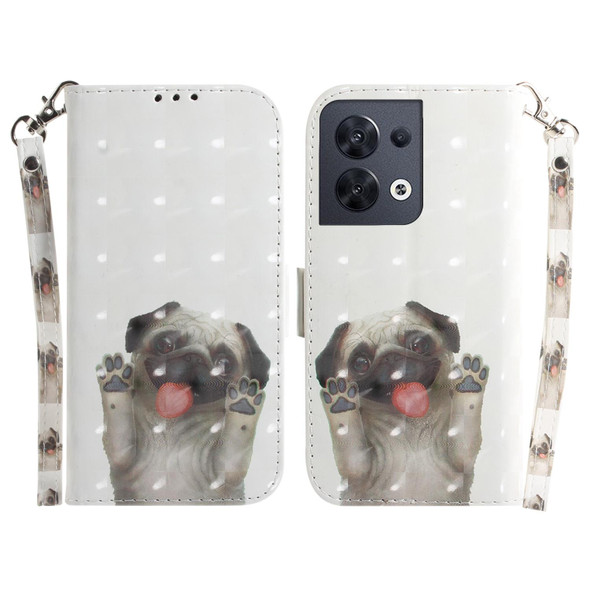 OPPO Reno8 3D Colored Horizontal Flip Leather Phone Case(Pug)