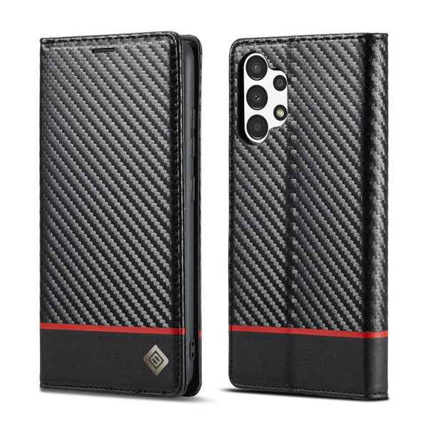 Samsung Galaxy A13 4G/5G/A04/A04s LC.IMEEKE Carbon Fiber Flip Leather Phone Case(Horizontal Black)