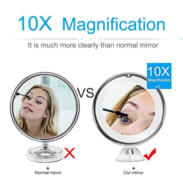 12cm Makeup Mirror with LED Fill Light 10X Magnification Suction Cup Beauty Mirror