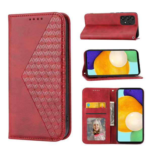 Samsung Galaxy A72 4G / 5G Cubic Grid Calf Texture Magnetic Closure Leather Phone Case(Red)