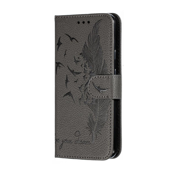 Feather Pattern Litchi Texture Horizontal Flip Leatherette Case with Wallet & Holder & Card Slots - Google Pixel 3a(Gray)