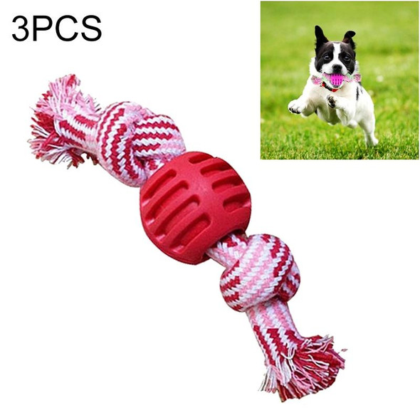 3 PCS Pet Dog Toys Chew Teeth Clean Outdoor Training Fun Playing Rope Ball(Red)