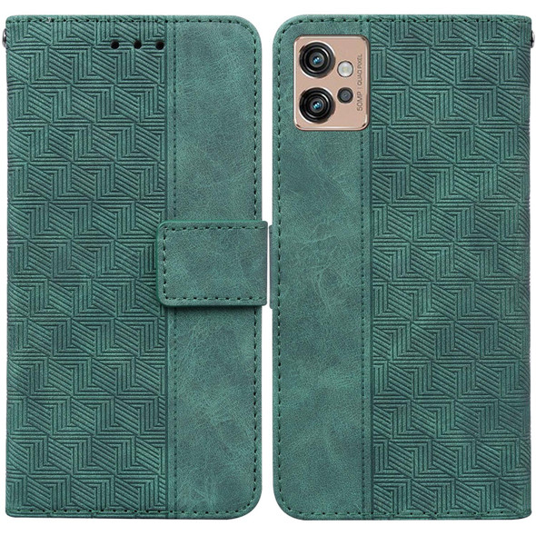 Motorola Moto G32 Geometric Embossed Flip Leather Phone Case(Green)