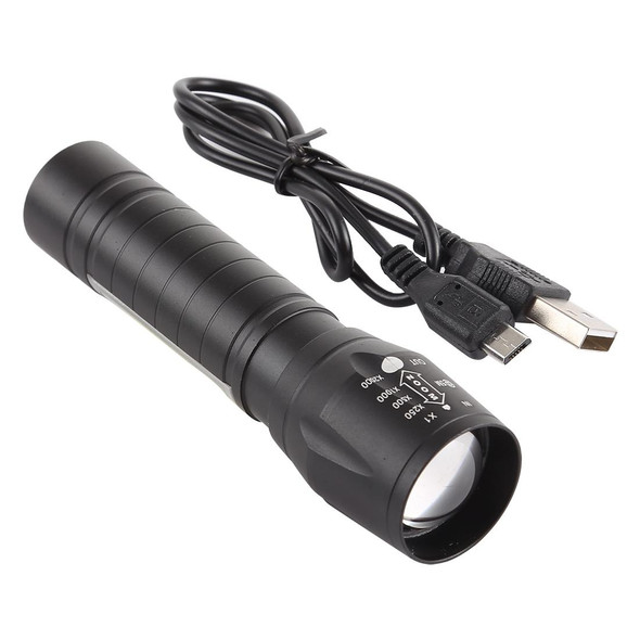 A2 USB Charging Waterproof Zoomable XPE + COB Flashlight with 3-Modes & Storage Box