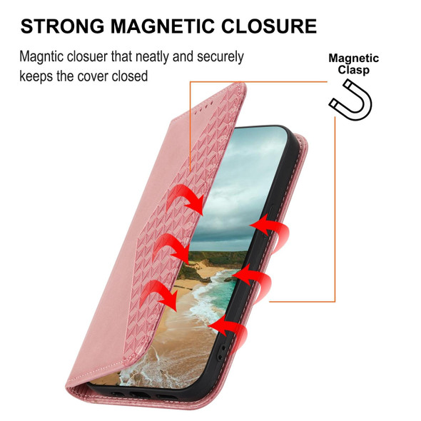 Xiaomi Redmi Note 11S Global Cubic Grid Calf Texture Magnetic Closure Leather Phone Case(Rose Gold)