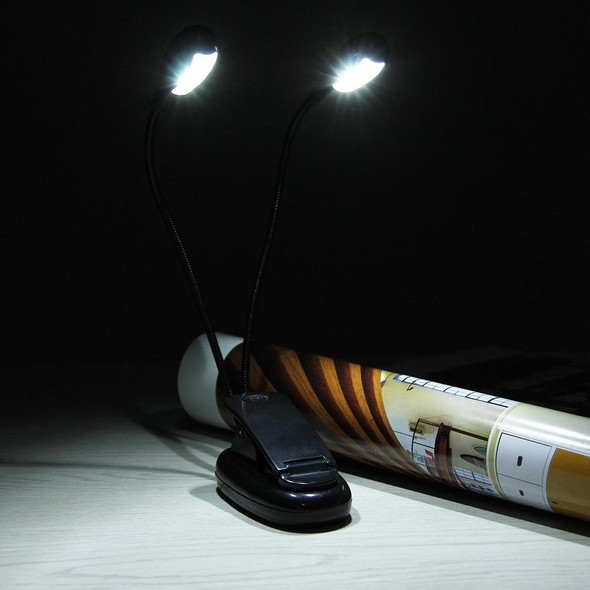 2 Arm LED Book Light, Dual Arms Clip On LED Light - Reading Camping Hiking(Black)