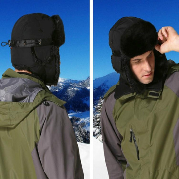 Winter Outdoor Padded Adjustable Head Circumference Ski Hat Warm Ear Protected Cap Flight Hats (Army Green Brown Fur)