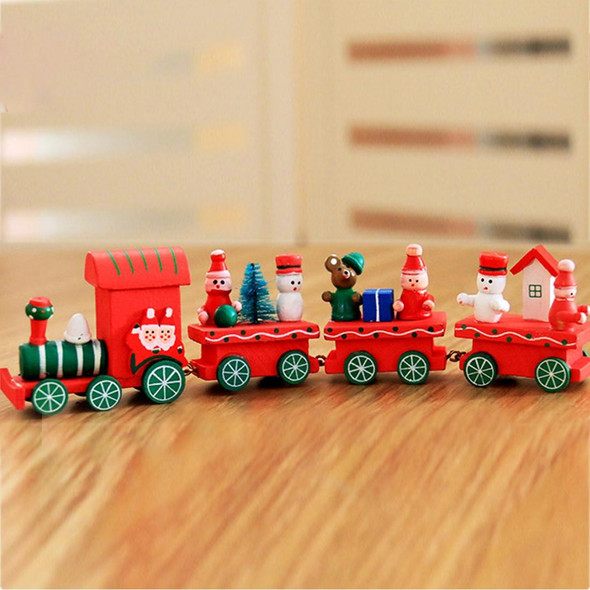 Christmas Dinner Table Decoration, Wooden Trains Children Kindergarten Christmas Decoration Ornaments Gifts (Red)