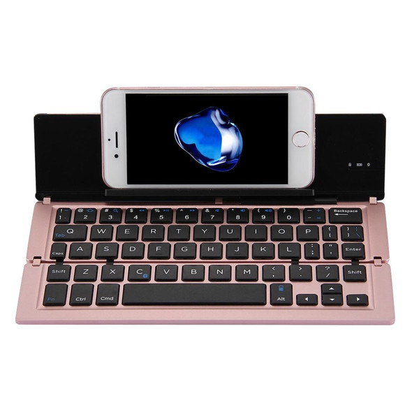 F18 Ultra-slim Rechargeable Foldable 58 Keys Bluetooth Wireless Keyboard with Holder(Rose Gold)