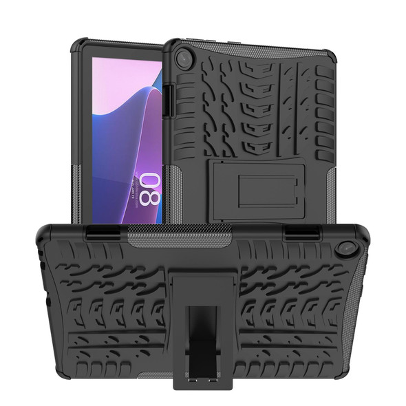 Lenovo Tab M10 3rd Gen Tire Texture TPU + PC Tablet Case with Holder(Black)
