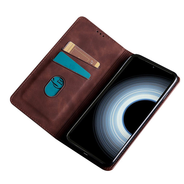 Xiaomi Redmi K50 Ultra/Xiaomi 12T/Xiaomi 12T Pro Skin Feel Magnetic Horizontal Flip Leather Phone Case(Dark Brown)