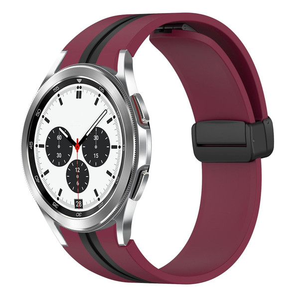 Samsung Galaxy Watch 4 Classic 42mm Folding Magnetic Clasp Silicone Watch Band(Wine Red+Black)