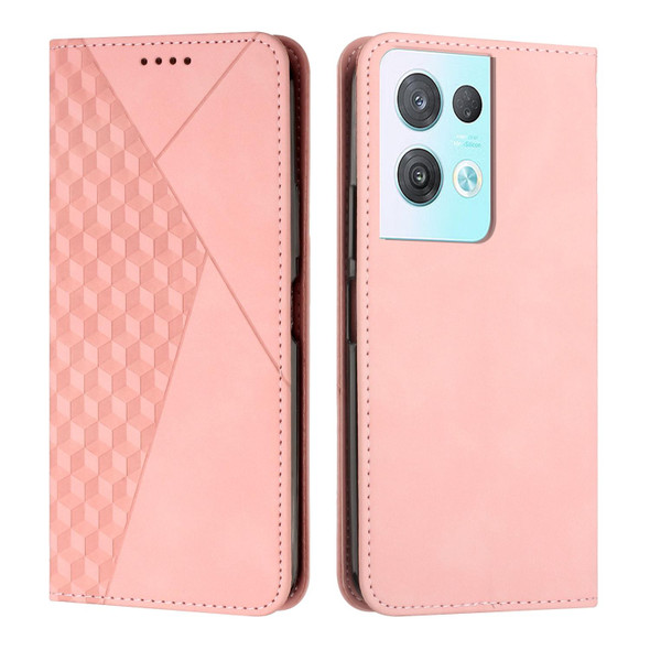 OPPO Reno8 Pro+ 5G/Reno8 Pro 5G Global Diamond Splicing Skin Feel Magnetic Leather Phone Case(Rose Gold)