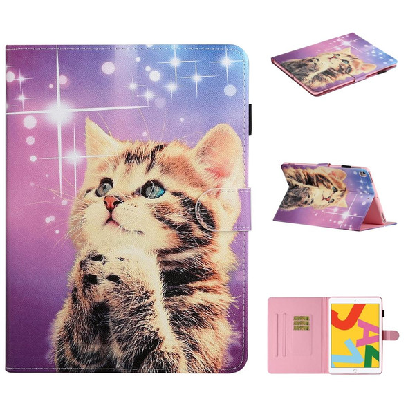 Colored Drawing Pattern Horizontal Flip PU Leatherette Case with Holder & Card Slot & Sleep / Wake-up Function - iPad Pro 10.2 2021 / 2020 / 2019 / 10.5 (2019)(Starry Cat)