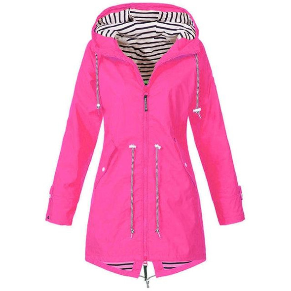 Women Waterproof Rain Jacket Hooded Raincoat, Size:XL(Rose Red)