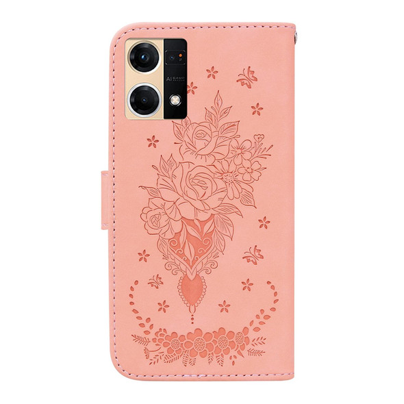 OPPO Reno7 4G Butterfly Rose Embossed Leather Phone Case(Pink)