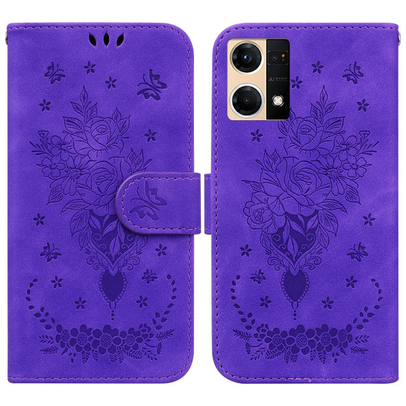 OPPO Reno7 4G Butterfly Rose Embossed Leather Phone Case(Purple)