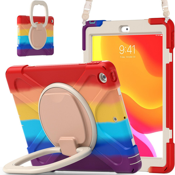 Apple iPad 10.2 2021 / 2020 / 2019 Colorful Silicone + PC Protective Case with Holder & Shoulder Strap(Red)