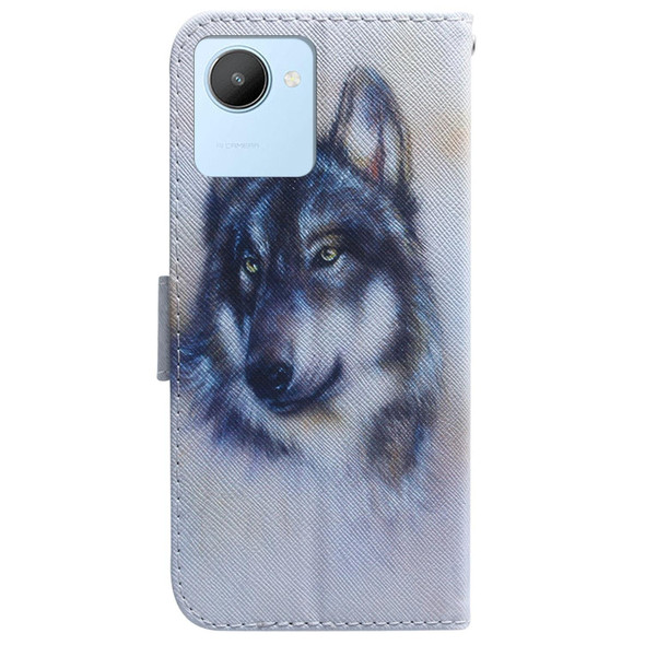 Realme C30 Coloured Drawing Leather Phone Case(White Wolf)