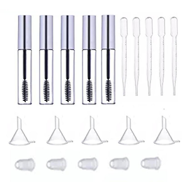 5PCS 12ml Empty Mascara Tube With Eyelash Wand + 5pcs Funnels And Transfer Pipettes Set - Castor Oil DIY Container Set