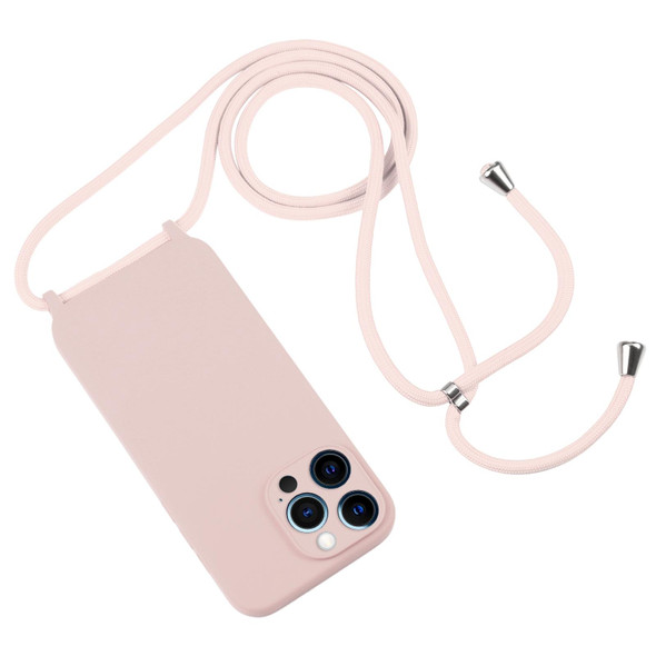 iPhone 12 Pro Crossbody Lanyard Liquid Silicone Case(Sand Pink)