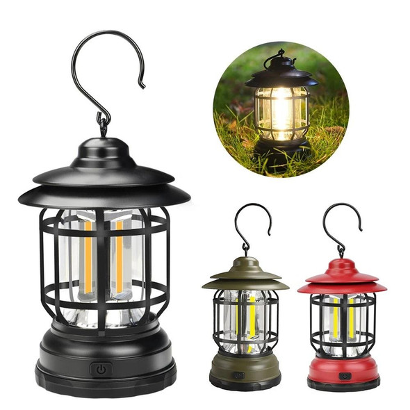 Portable Retro Hanging Lamp Lantern Camping Tent Light, Type:Battey Type, Not Included Battery(Black)