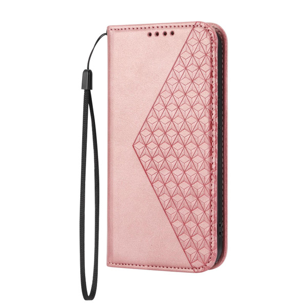 Samsung Galaxy A72 4G / 5G Cubic Grid Calf Texture Magnetic Closure Leather Phone Case(Rose Gold)