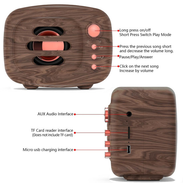 B11 Bluetooth 5.0 Retro Style Wireless Bluetooth Speaker, Supports Hands-free Calling & 32GB TF Card & 3.5mm Audio Jack (Wood)