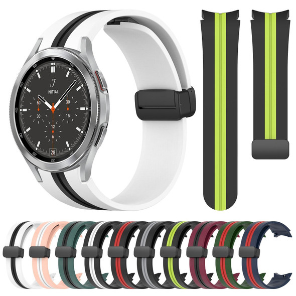 Samsung Galaxy Watch 4 Classic 46mm Folding Magnetic Clasp Silicone Watch Band(Black+Lime Green)