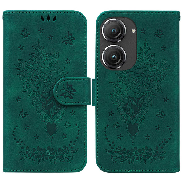 Asus Zenfone 9 Butterfly Rose Embossed Leatherette Phone Case(Green)