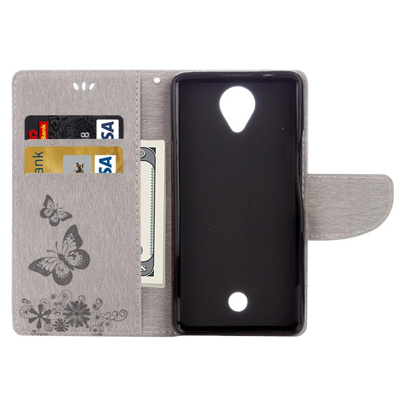 Butterflies Embossing Horizontal Flip Leatherette Case for Wiko U Feel, with Holder & Card Slots & Wallet & Lanyard(Grey)